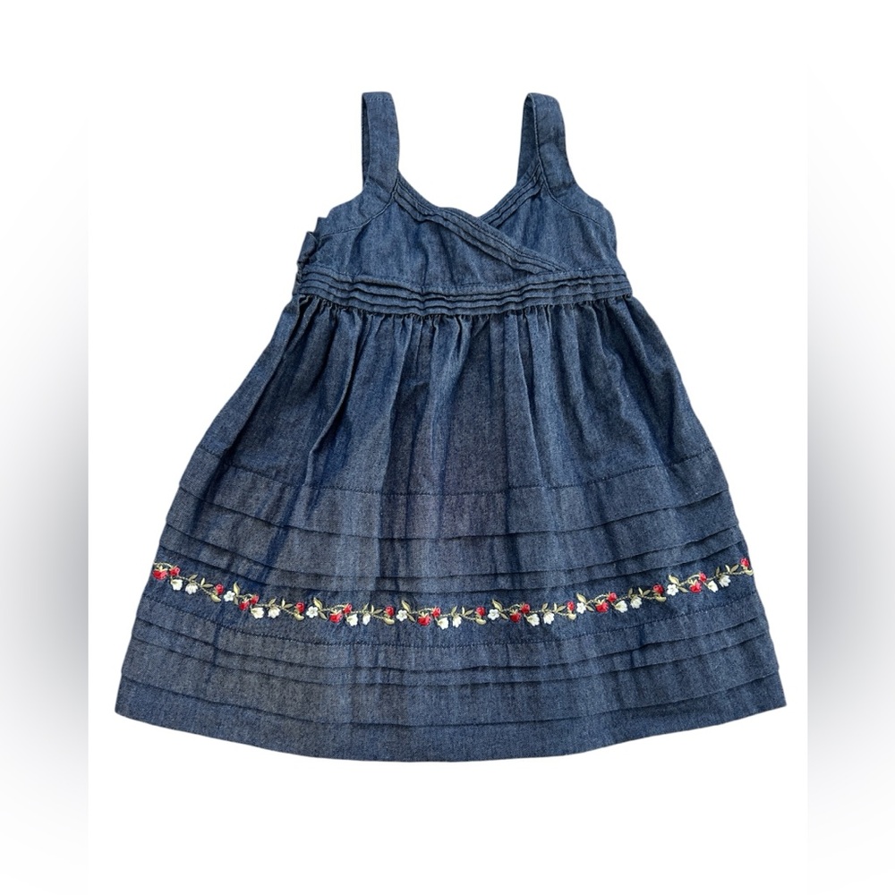 JANIE AND JACK Denim Floral Spaghetti Strap Dress Size 18-24 Months